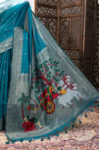 teal zari and meena weaving khadi raw silk saree