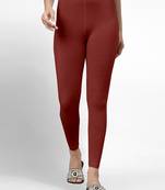 Maroon super combed cotton elastane stretch ankle length leggings with ultrasoft waistband