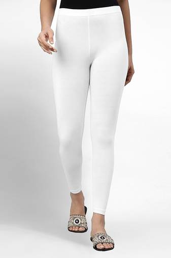 White super combed cotton elastane stretch ankle length leggings with ultrasoft waistband