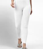 White super combed cotton elastane stretch ankle length leggings with ultrasoft waistband