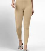 Beige super combed cotton elastane stretch ankle length leggings with ultrasoft waistband