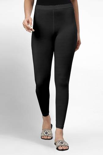 Black super combed cotton elastane stretch ankle length leggings with ultrasoft waistband