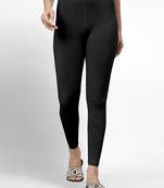 Black super combed cotton elastane stretch ankle length leggings with ultrasoft waistband