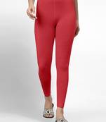 Red super combed cotton elastane stretch ankle length leggings with ultrasoft waistband