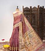 Onion pink color warli printed tissue tussar silk saree