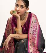 Black color peacock design with zari weaving banarasi silk paithani saree