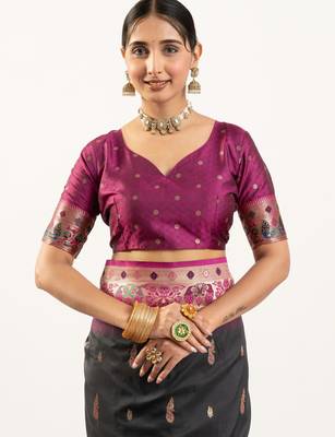 black peacock design banarasi silk paithani saree 5