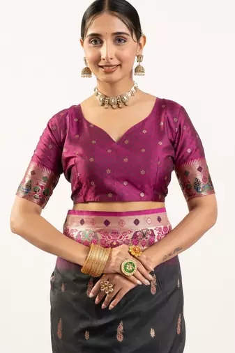 black peacock design banarasi silk paithani saree