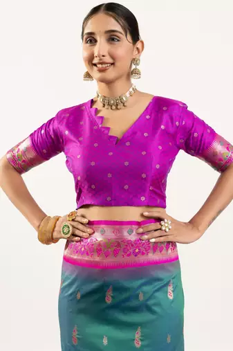 emerald peacock design banarasi silk paithani saree