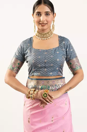 light pink peacock design banarasi silk paithani saree