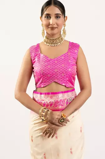 off white peacock design banarasi silk paithani saree