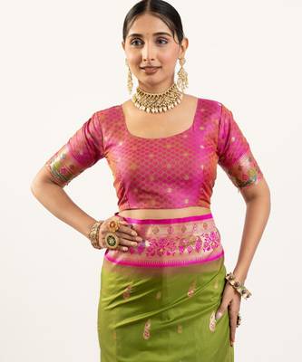 olive peacock design banarasi silk paithani saree 5