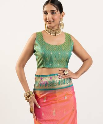 peach peacock design banarasi silk paithani saree 5