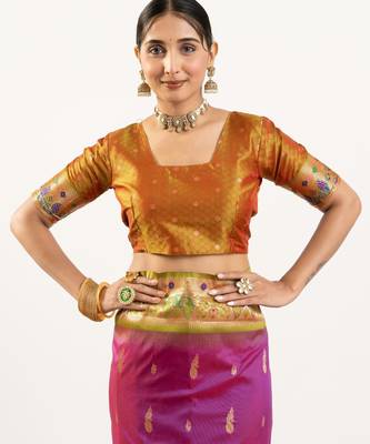 plum peacock design banarasi silk paithani saree 5
