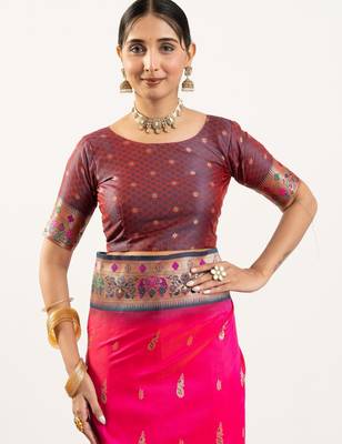 rani pink peacock design banarasi silk paithani saree 5