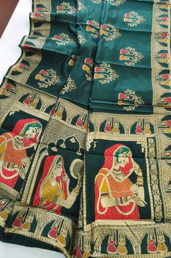 Dark green color meena weaving banarasi silk saree