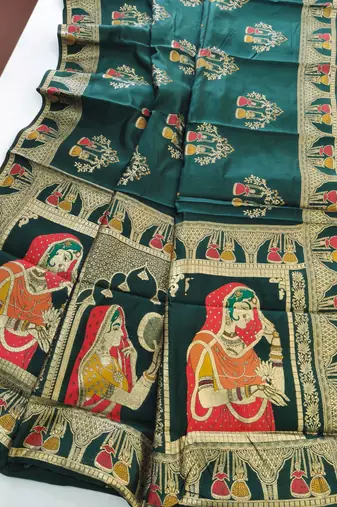 Dark green color meena weaving banarasi silk saree