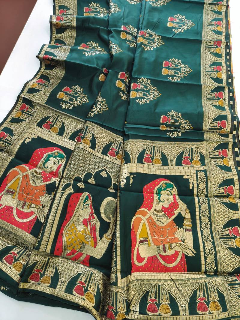 Dark green color meena weaving banarasi silk saree