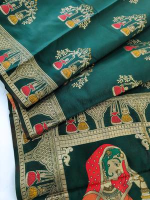 dark green meena weaving banarasi silk saree 2