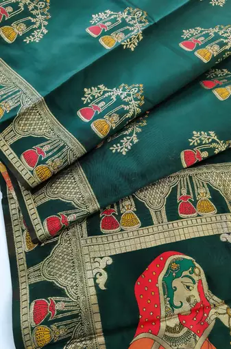dark green meena weaving banarasi silk saree