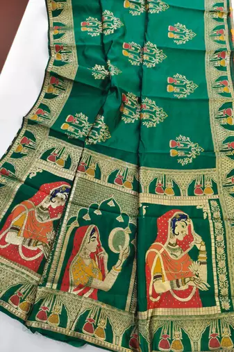Green color meena weaving banarasi silk saree