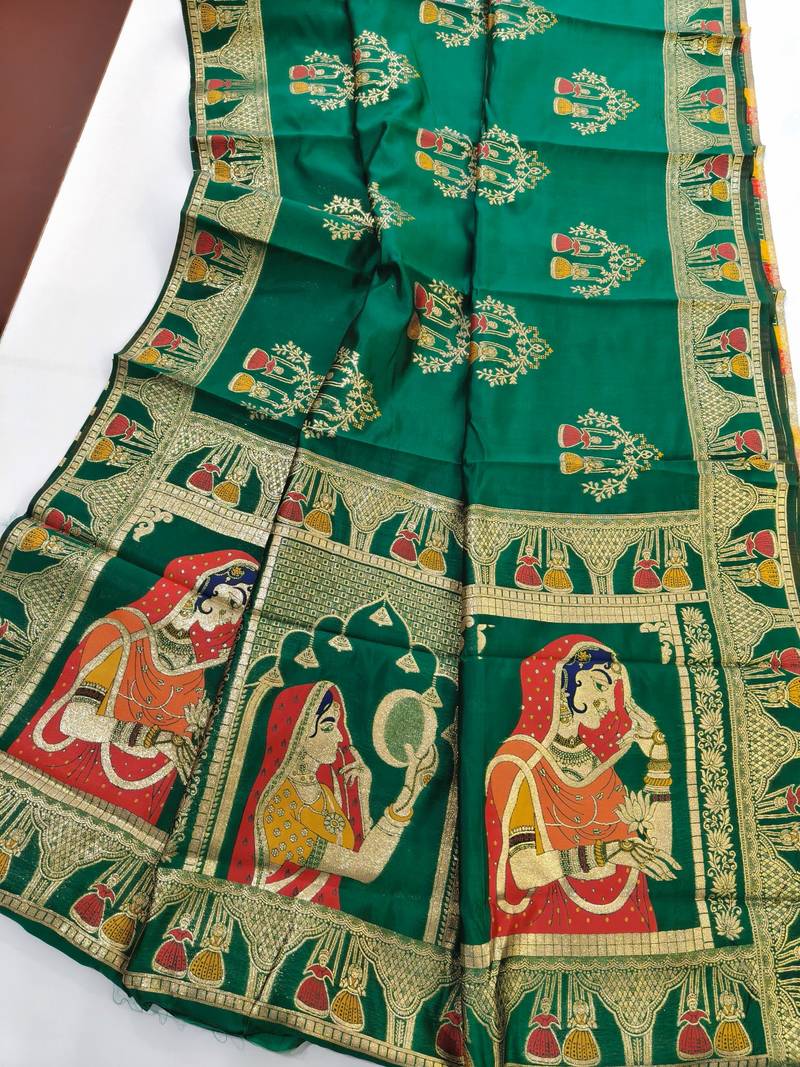 Green color meena weaving banarasi silk saree