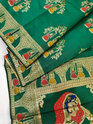 green meena weaving banarasi silk saree 2