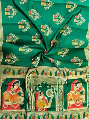 green meena weaving banarasi silk saree 3