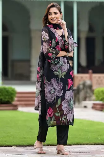 Women Embroidered Regular Kurta with Salwar & Dupatta