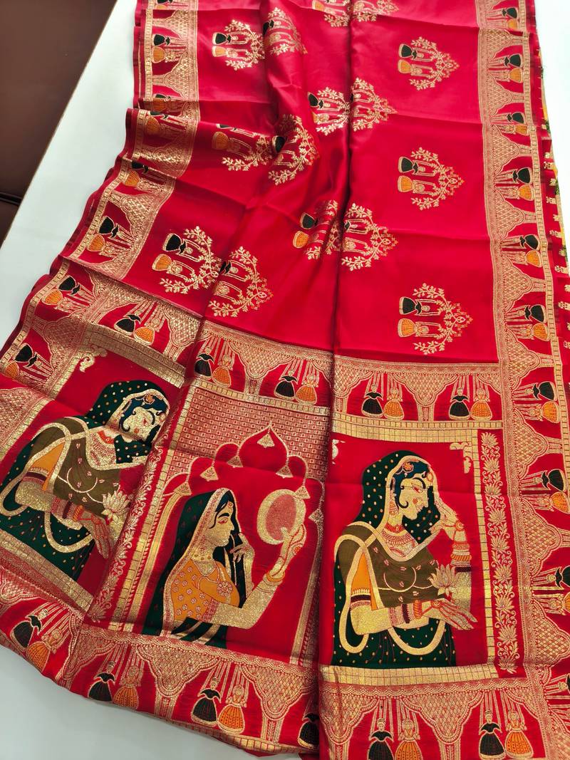 Red color meena weaving banarasi silk saree