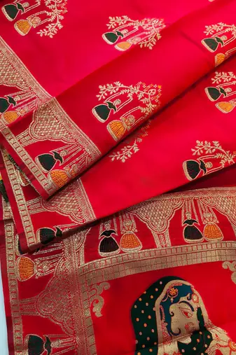 red meena weaving banarasi silk saree