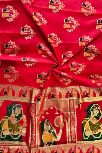 red meena weaving banarasi silk saree