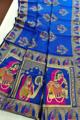 Royal blue color meena weaving banarasi silk saree