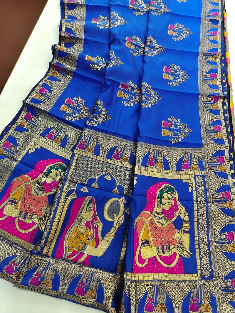 Royal blue color meena weaving banarasi silk saree