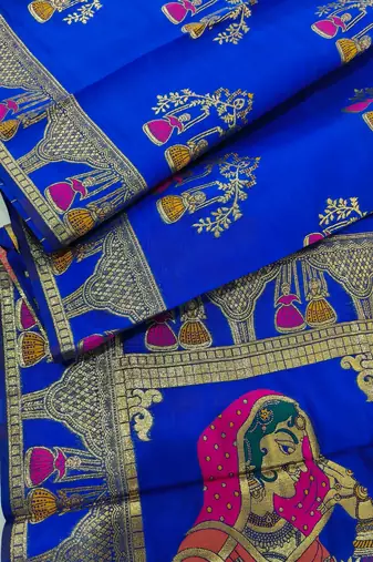royal blue meena weaving banarasi silk saree