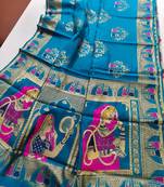 Turquoise color meena weaving banarasi silk saree