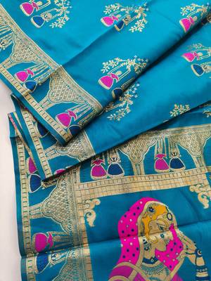 turquoise meena weaving banarasi silk saree 2