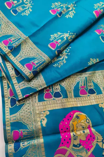 turquoise meena weaving banarasi silk saree