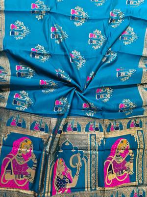 turquoise meena weaving banarasi silk saree 3