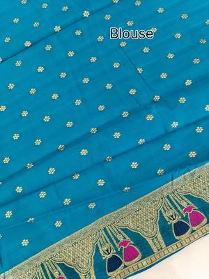 turquoise meena weaving banarasi silk saree 4
