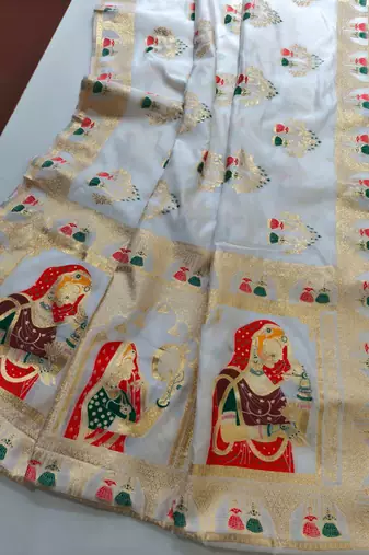 White color meena weaving banarasi silk saree