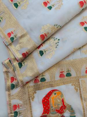 white meena weaving banarasi silk saree 2