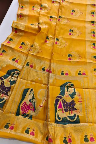 Yellow color meena weaving banarasi silk saree