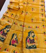 Yellow color meena weaving banarasi silk saree