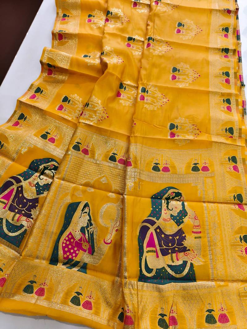 Yellow color meena weaving banarasi silk saree