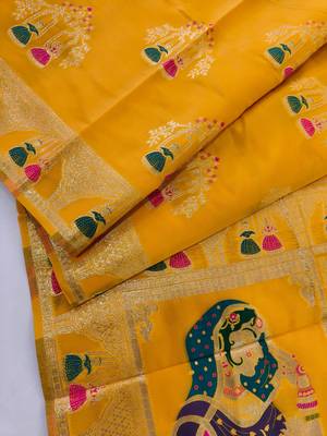 yellow meena weaving banarasi silk saree 2