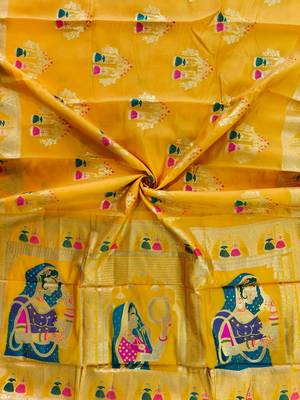 yellow meena weaving banarasi silk saree 3