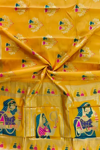 yellow meena weaving banarasi silk saree