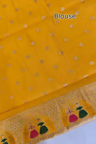 yellow meena weaving banarasi silk saree