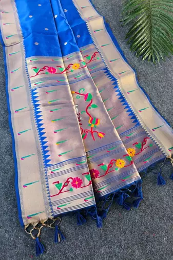 Navy blue color small butties and fully zari woven paithani silk saree